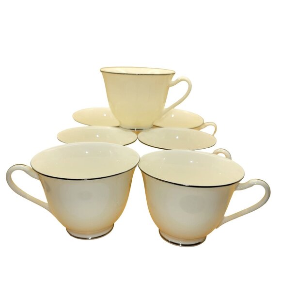 Set Of 7 Mikasa Teacups Fine Ivory L901 Station Platinum Silver Trim sm2012 - Picture 1 of 6